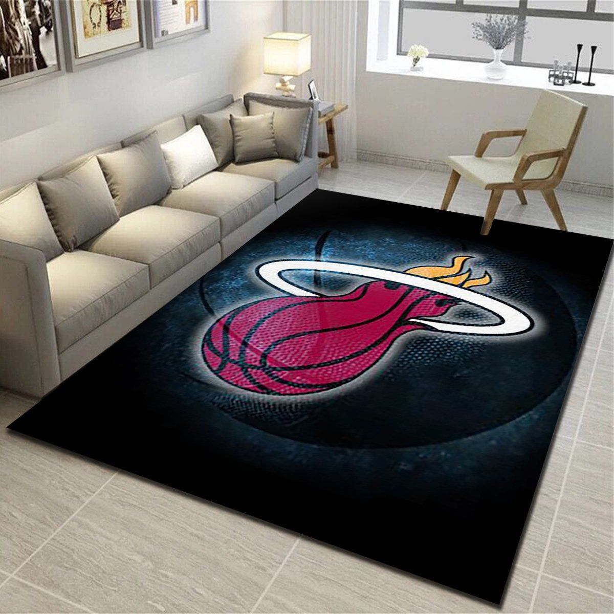 Miami Heat Area Rug, Basketball Team Living Room Bedroom Carpet, Man Cave Floor Mat