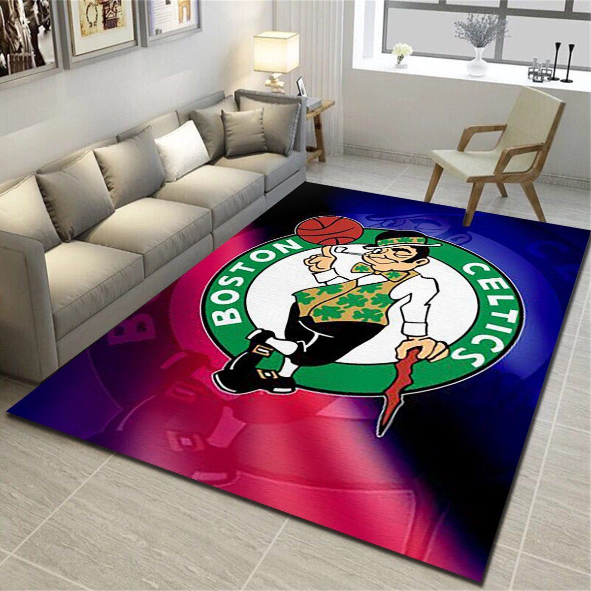 Boston Celtics Rug, Basketball Team Living Room Bedroom Carpet, Sports Floor Mat