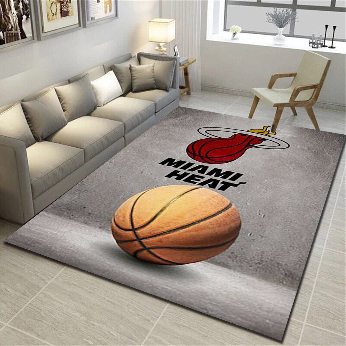 Miami Heat Logo Area Rug, Basketball Team Living Room Bedroom Carpet, Sports Floor Mat Home Decor