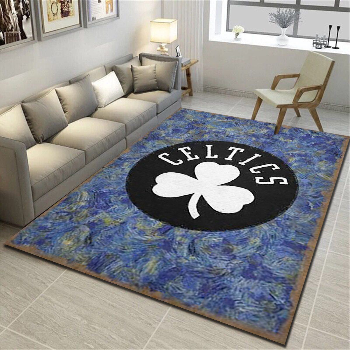 Boston Celtics Area Rug, Basketball Team Living Room Carpet, Sports Floor Mat Home Decor