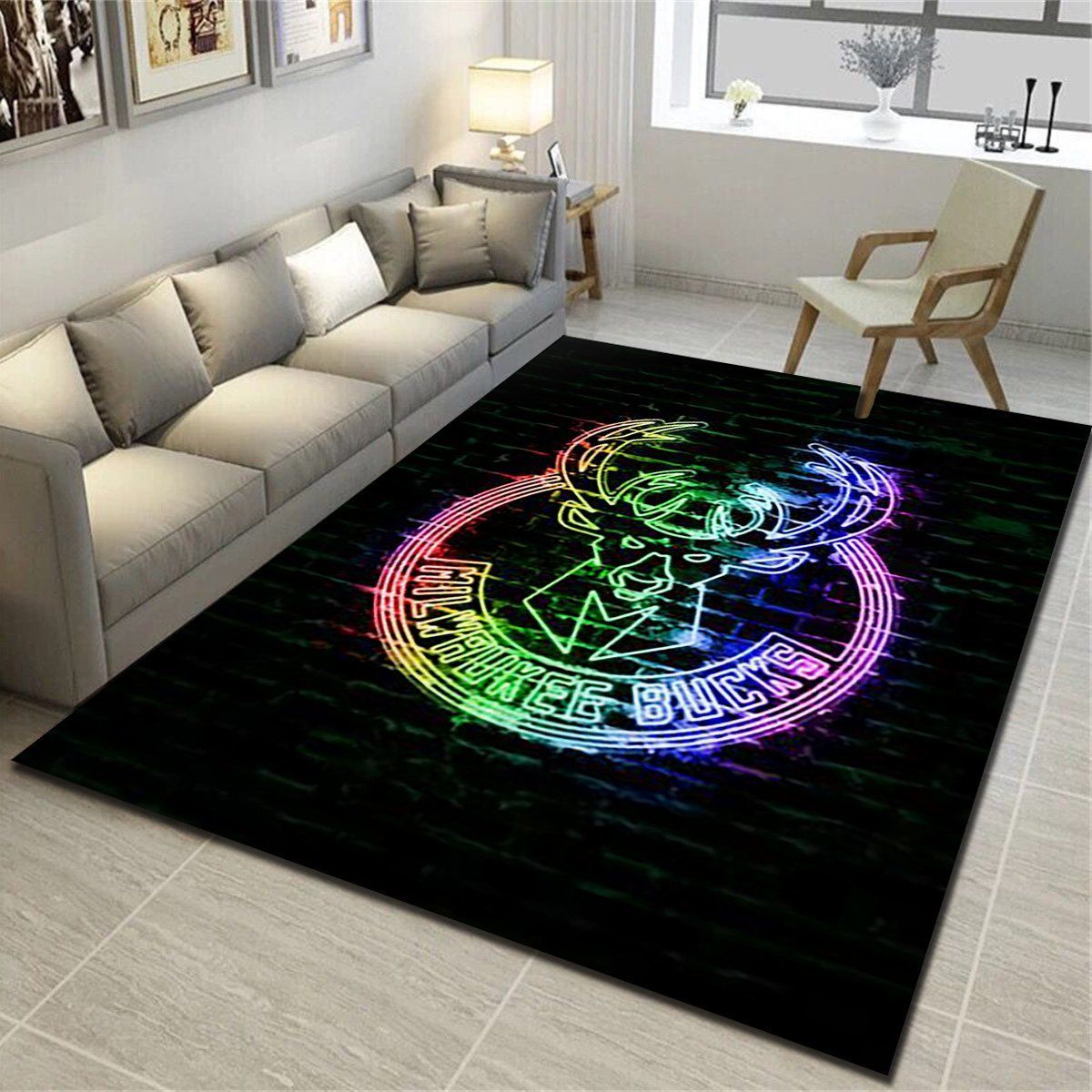 Milwaukee Bucks Area Rug, Basketball Team Living Room Bedroom Carpet, Sports Floor Mat