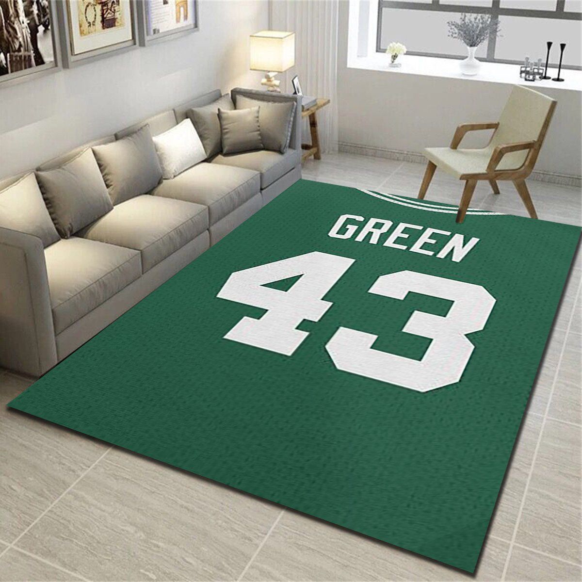 Boston Celtics Area Rug, Basketball Team Living Room Bedroom Carpet, Man Cave Floor Mat