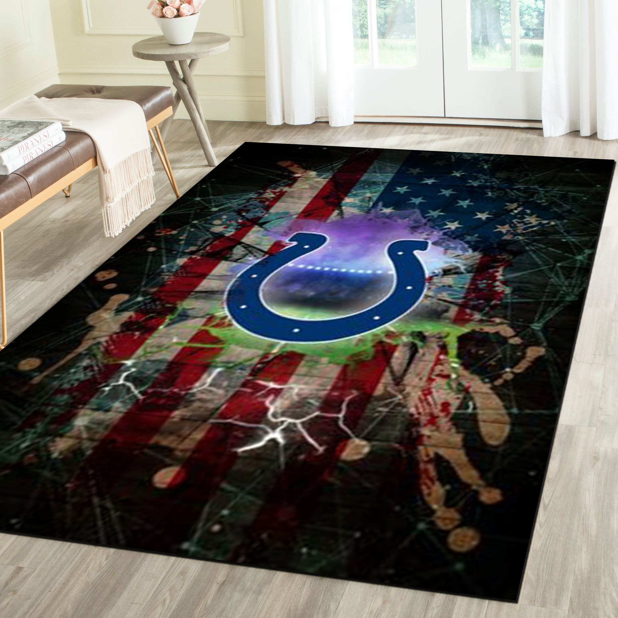 Indianapolis Colts Area Rug, Football Team Living Room Bedroom Carpet, Sports Floor Decor