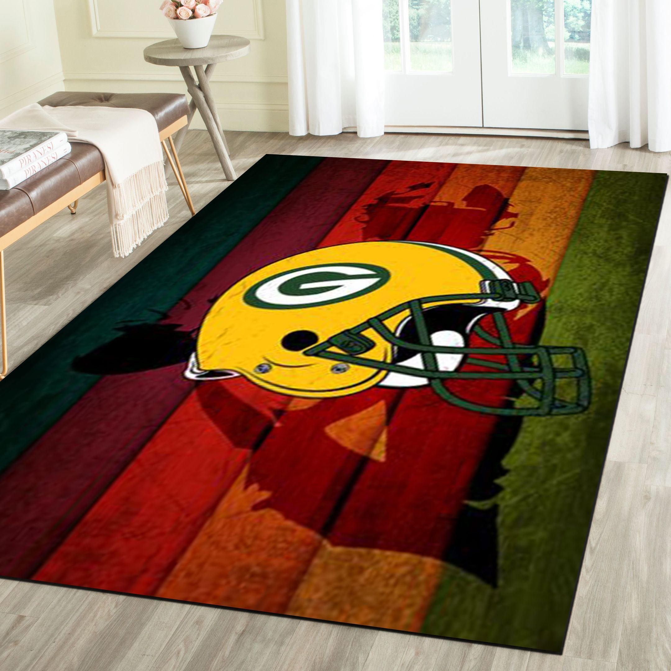 Green Bay Packers Rug, Football Team Living Room Carpet, Man Cave Floor Mat