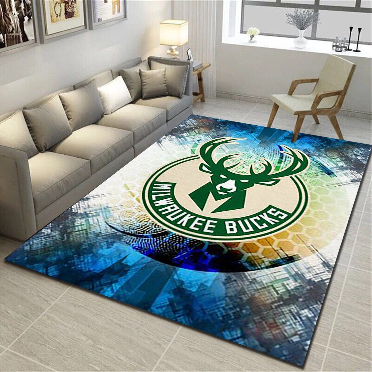 Milwaukee Bucks Area Rug, Basketball Team Living Room Carpet, Fan Cave Floor Mat