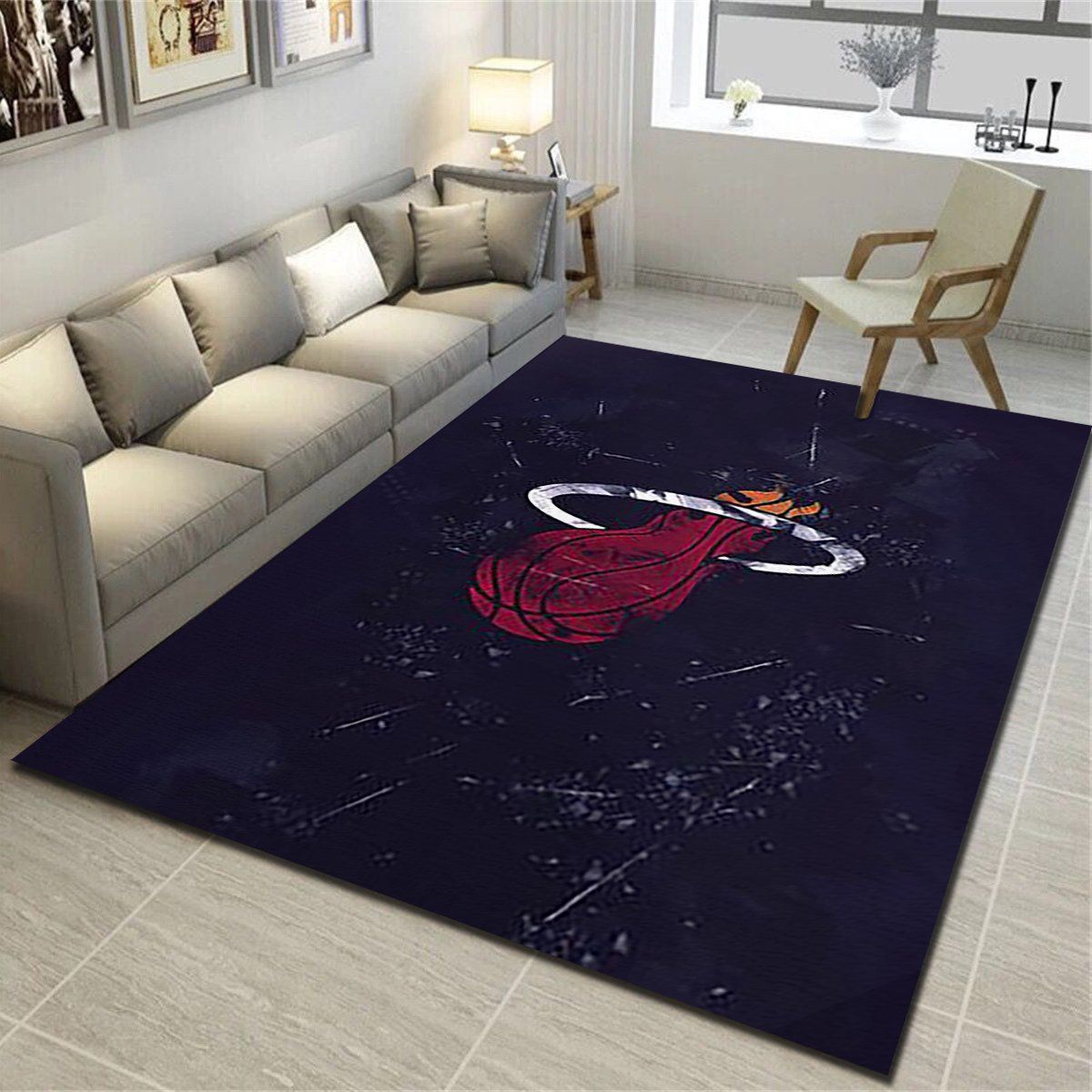 Miami Heat Rug, Basketball Team Living Room Carpet, Man Cave Floor Mat