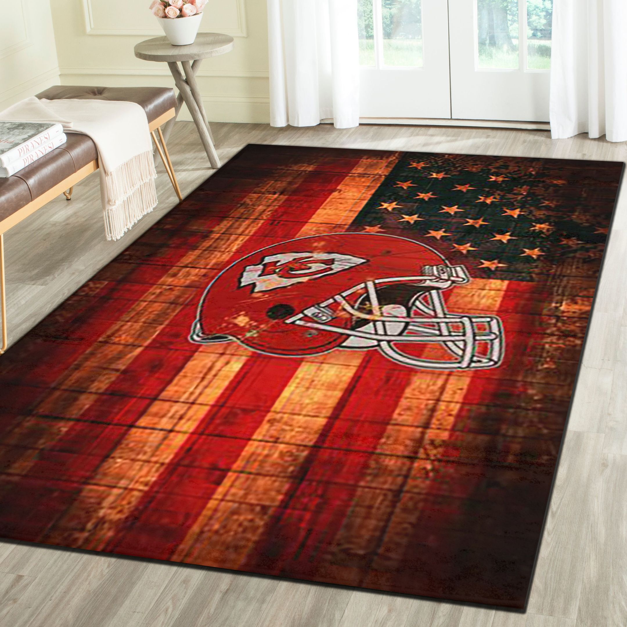 Kansas City Chiefs Logo Area Rug, Football Team Living Room Carpet, Sports Floor Mat