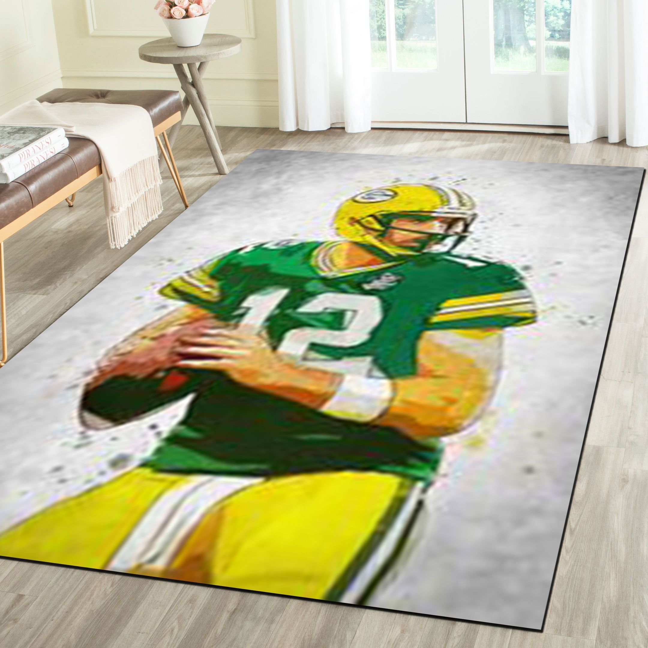 Green Bay Packers Area Rug, Football Team Living Room Carpet, Sports Floor Mat Home Decor