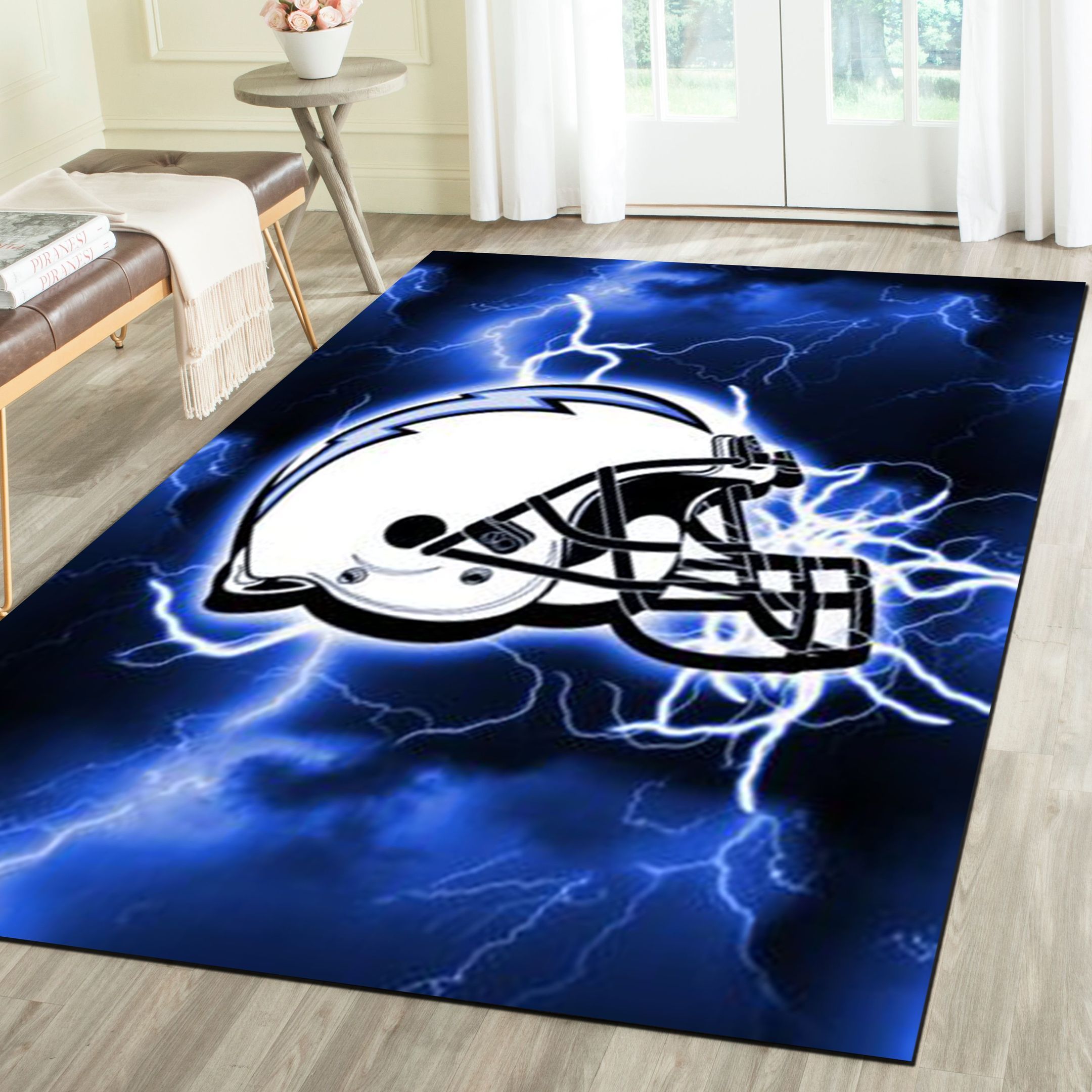 Los Angeles Chargers Area Rugs, Football Team Living Room Bedroom Carpet, Sports Floor Decor