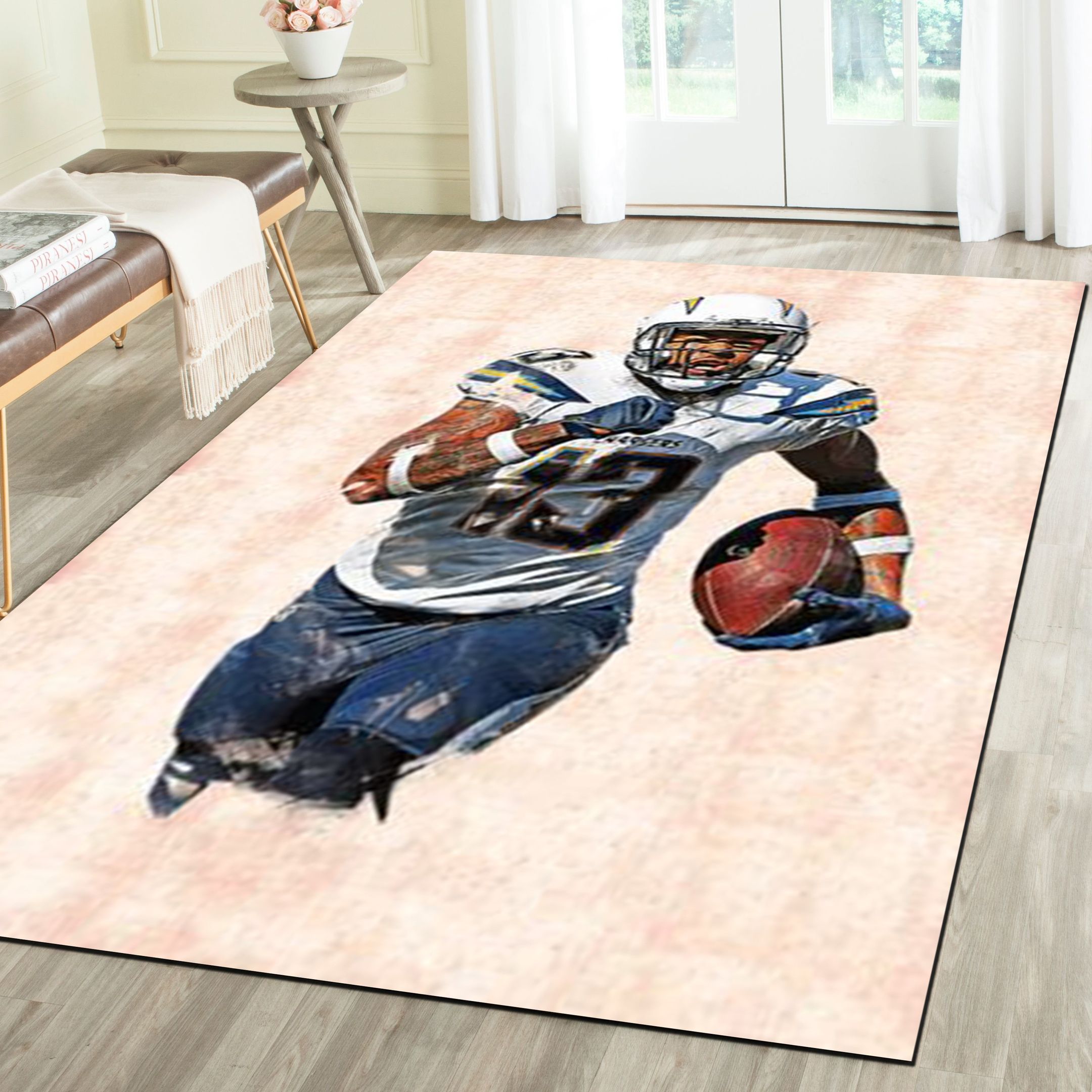 Los Angeles Chargers Area Rugs, Football Team Living Room Bedroom Carpet, Sports Floor Mat