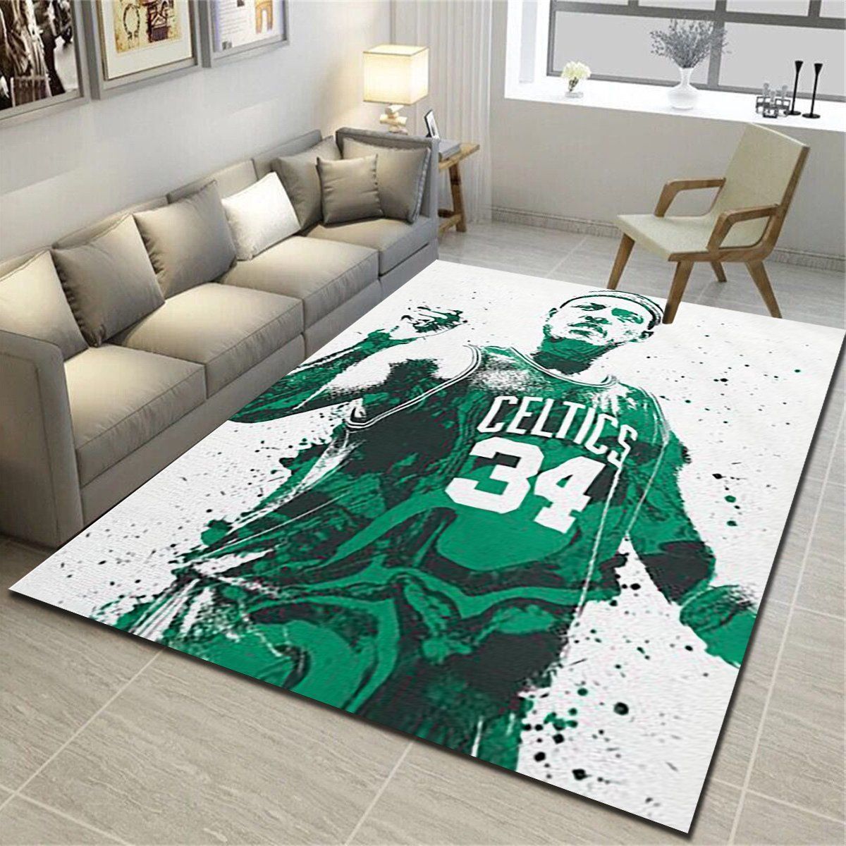 Boston Celtics Rug, Basketball Team Living Room Carpet, Sports Floor Mat Home Decor