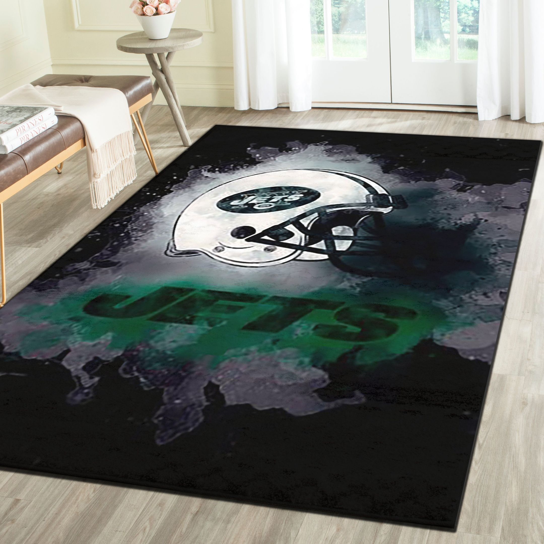 New York Jets Rug, Football Team Living Room Carpet, Man Cave Floor Mat