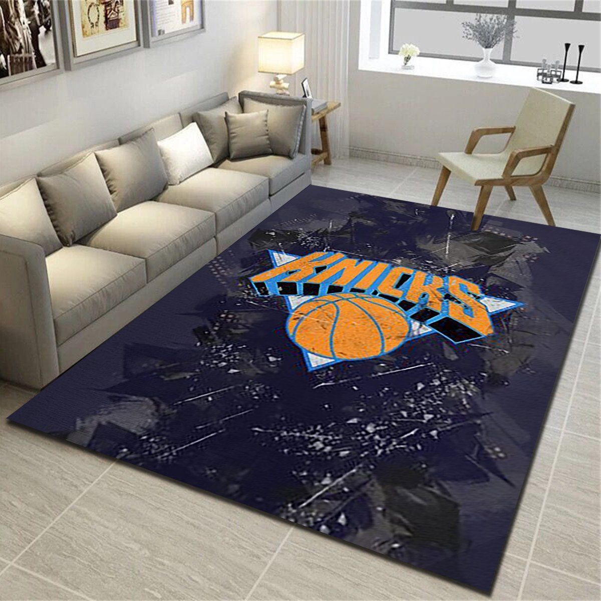 New York Knicks Logo Area Rug, Basketball Team Living Room Bedroom Carpet, Sports Floor Mat