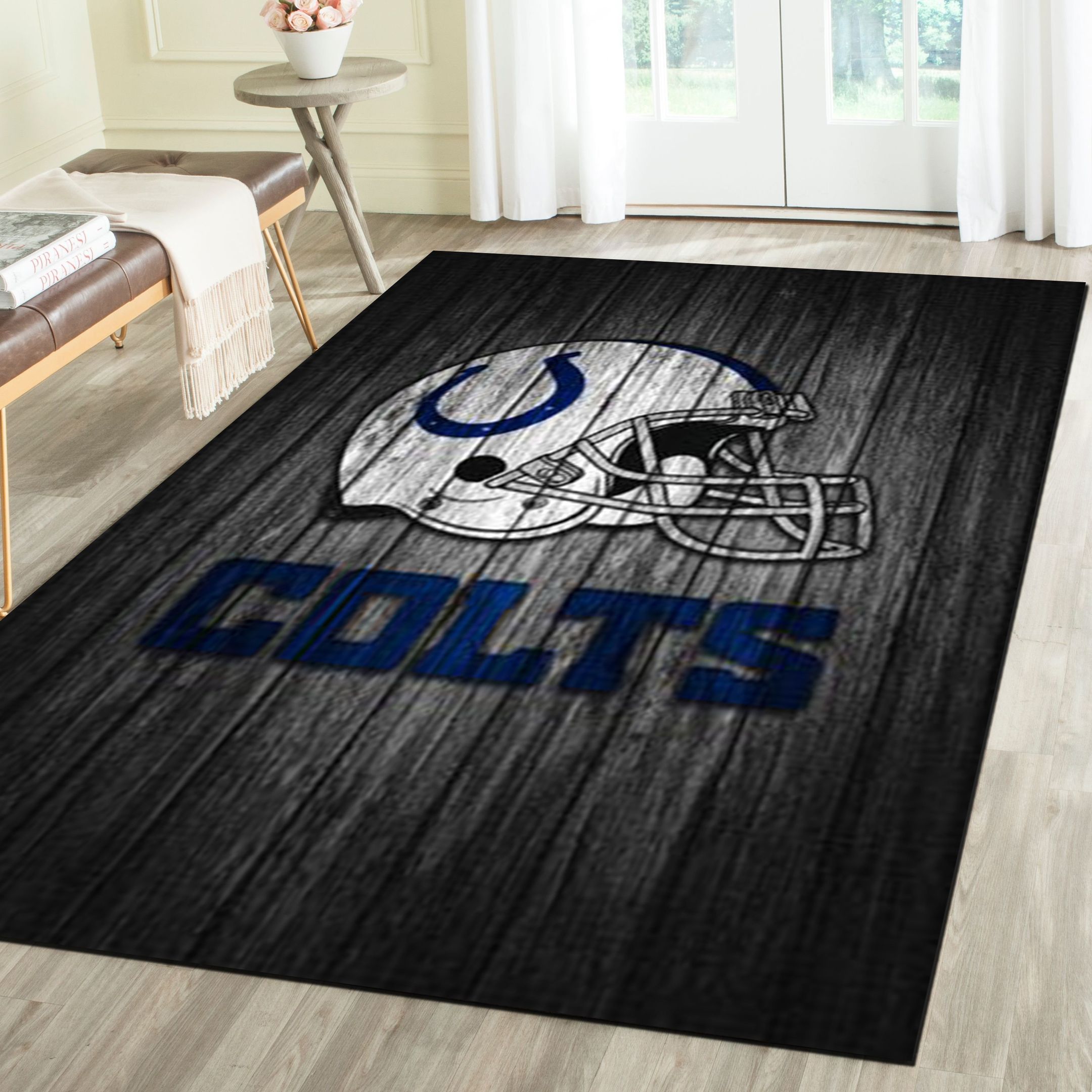 Indianapolis Colts Logo Area Rug, Football Team Living Room Bedroom Carpet, Fan Cave Floor Mat