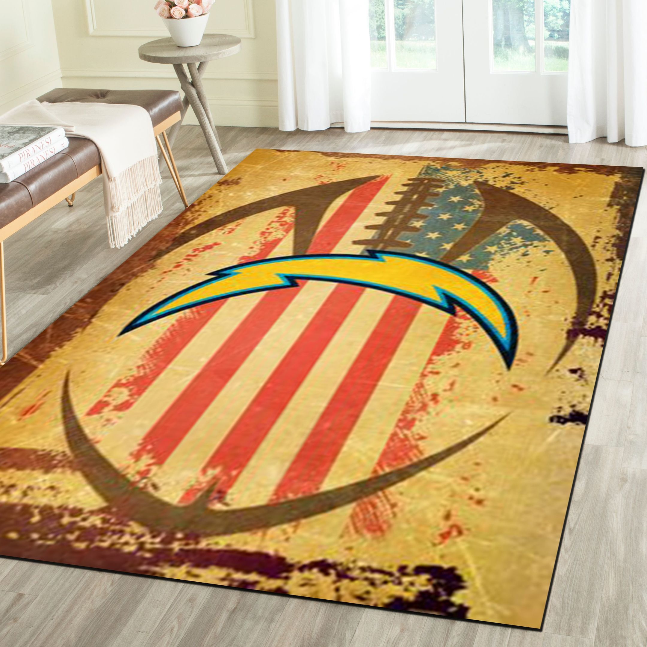 Los Angeles Chargers Area Rugs, Football Team Living Room Carpet, Fan Cave Floor Mat