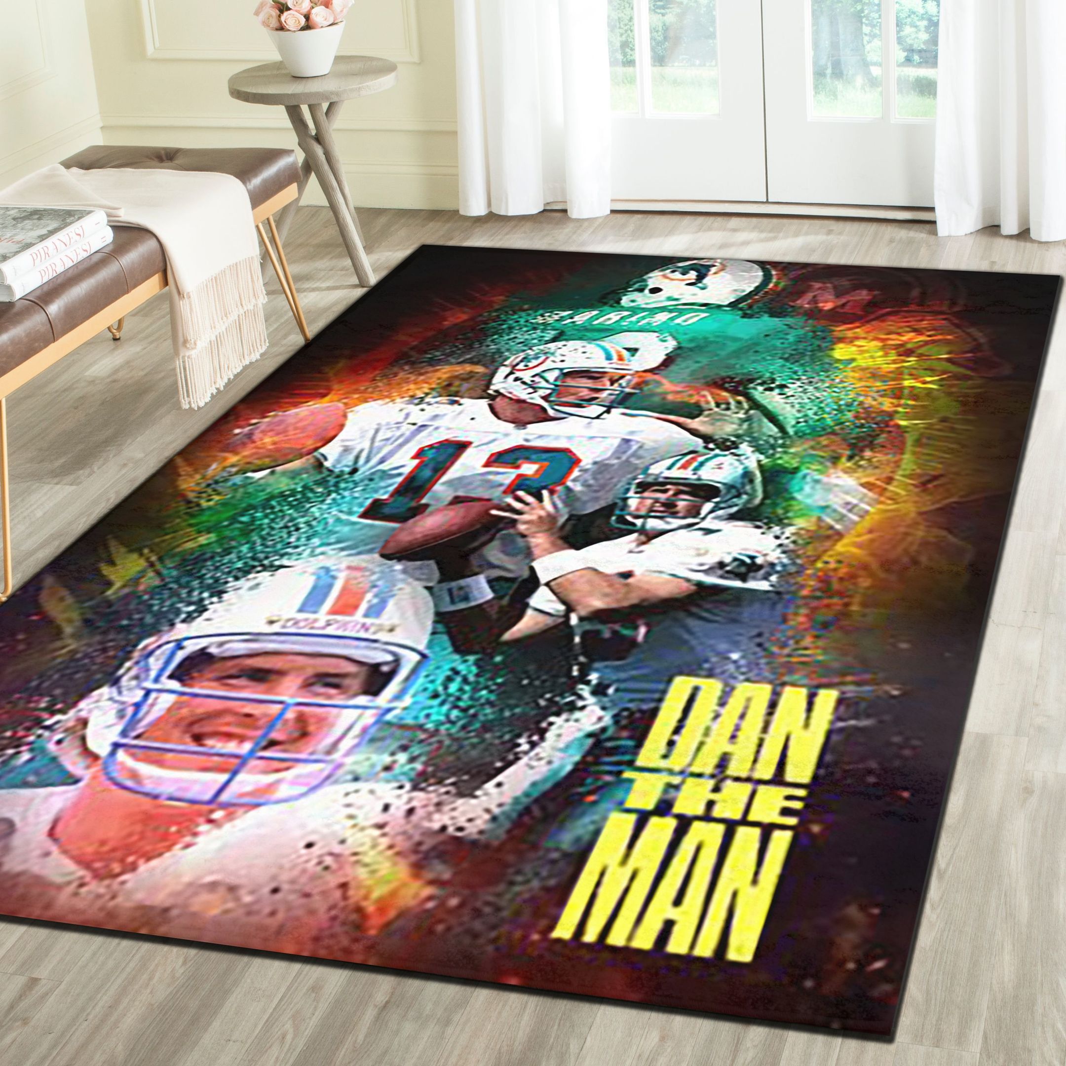 Miami Dolphins Area Rug, Football Team Living Room Bedroom Carpet, Fan Cave Floor Mat