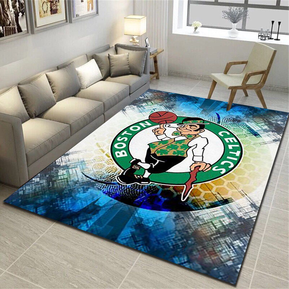 Boston Celtics Rug, Basketball Team Living Room Carpet, Sports Floor Decor