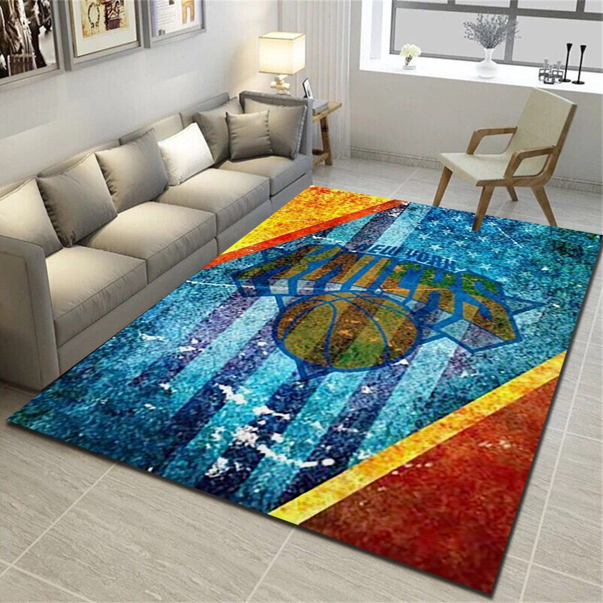 New York Knicks Logo Area Rug, Basketball Team Living Room Carpet, Fan Cave Floor Mat