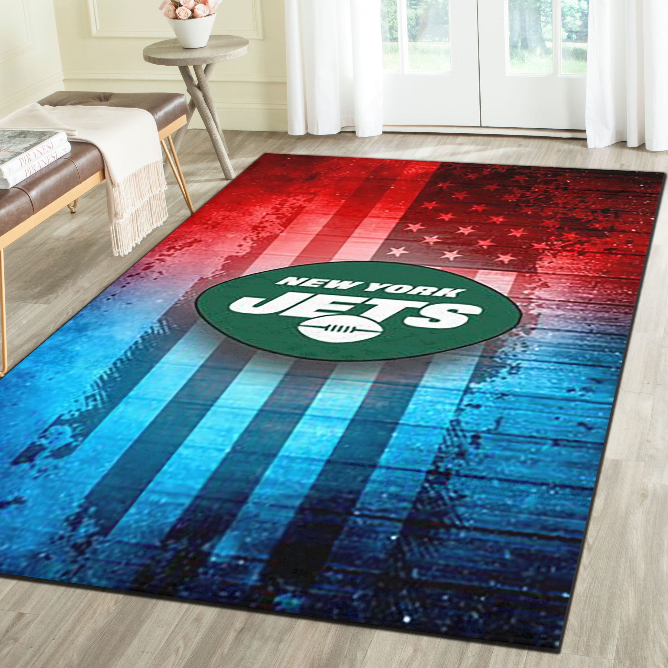 New York Jets Logo Area Rug, Football Team Living Room Bedroom Carpet, Fan Cave Floor Mat