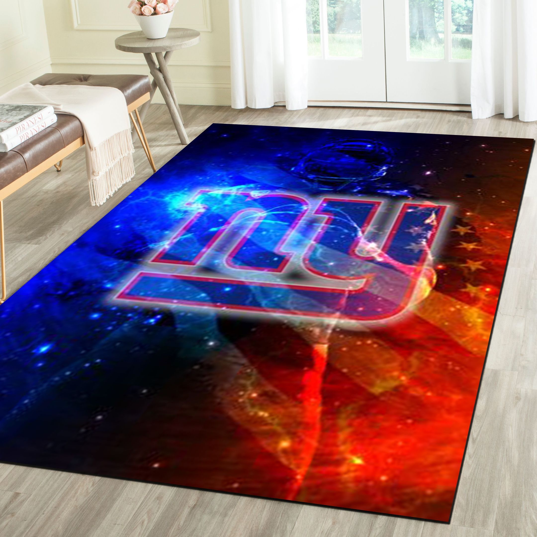 New York Giants Logo Area Rug, Football Team Living Room Carpet, Sports Floor Mat Home Decor