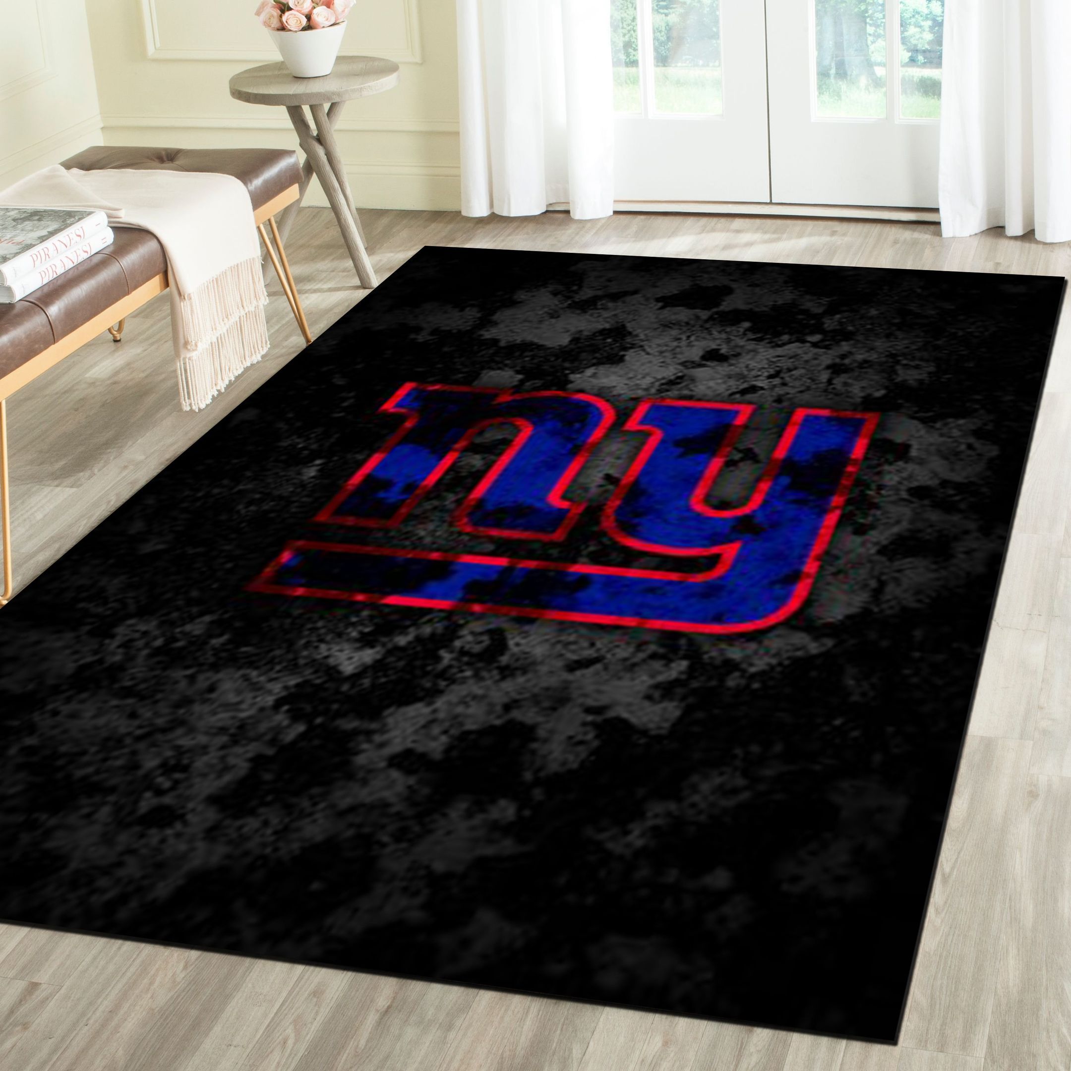 New York Giants Logo Area Rug, Football Team Living Room Bedroom Carpet, Sports Floor Decor