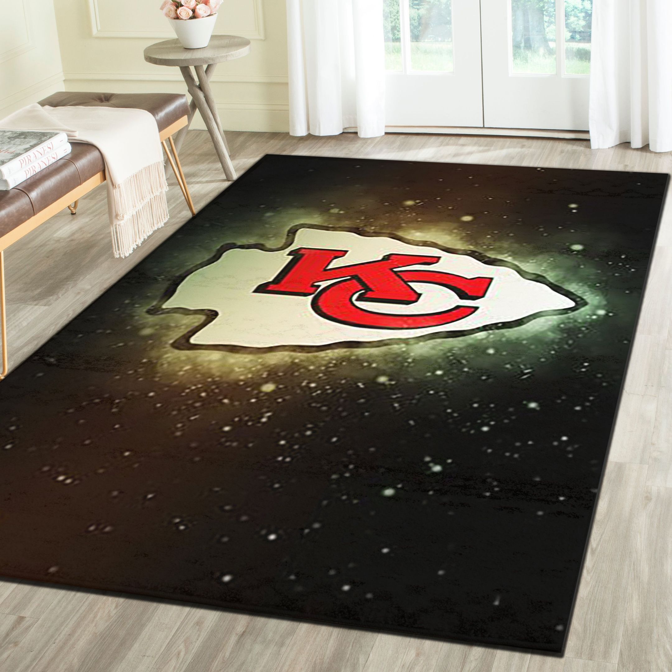 Kansas City Chiefs Logo Area Rug, Football Team Living Room Bedroom Carpet, Sports Floor Decor
