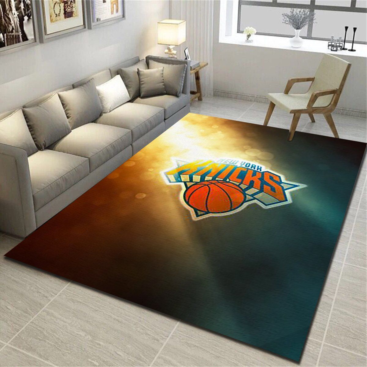 New York Knicks Area Rug, Basketball Team Living Room Carpet, Sports Floor Mat Home Decor