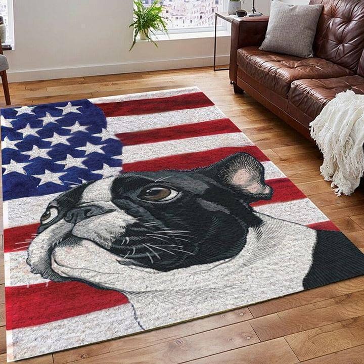 boston terrier american flag rug