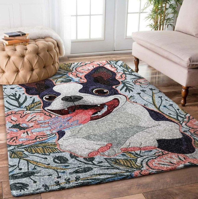 Floral Boston Terrier Rectangle Rug 5