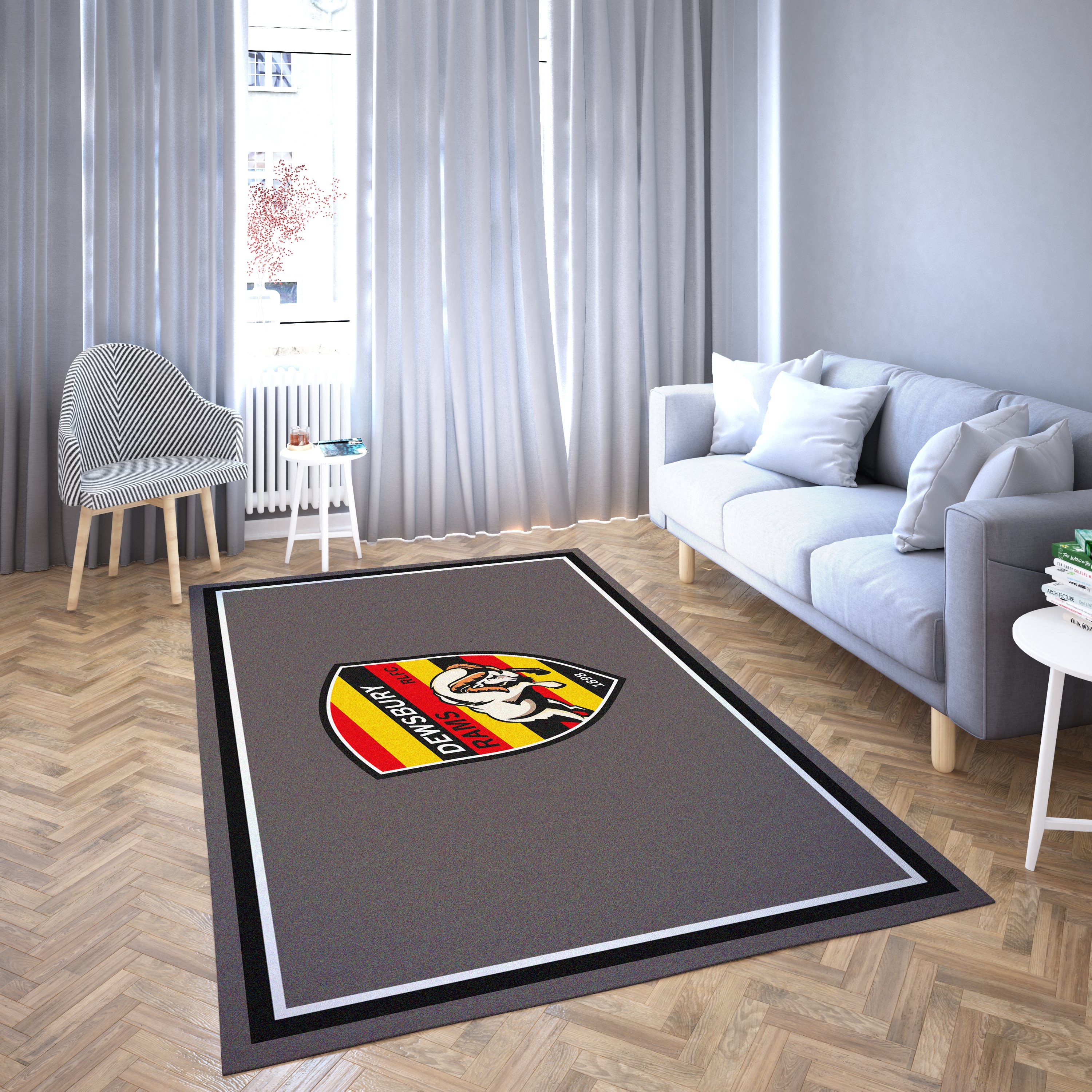 Dewsbury Rugby League Logo Gray Black Background Interesting Combined Carpet Living Room Area Rug