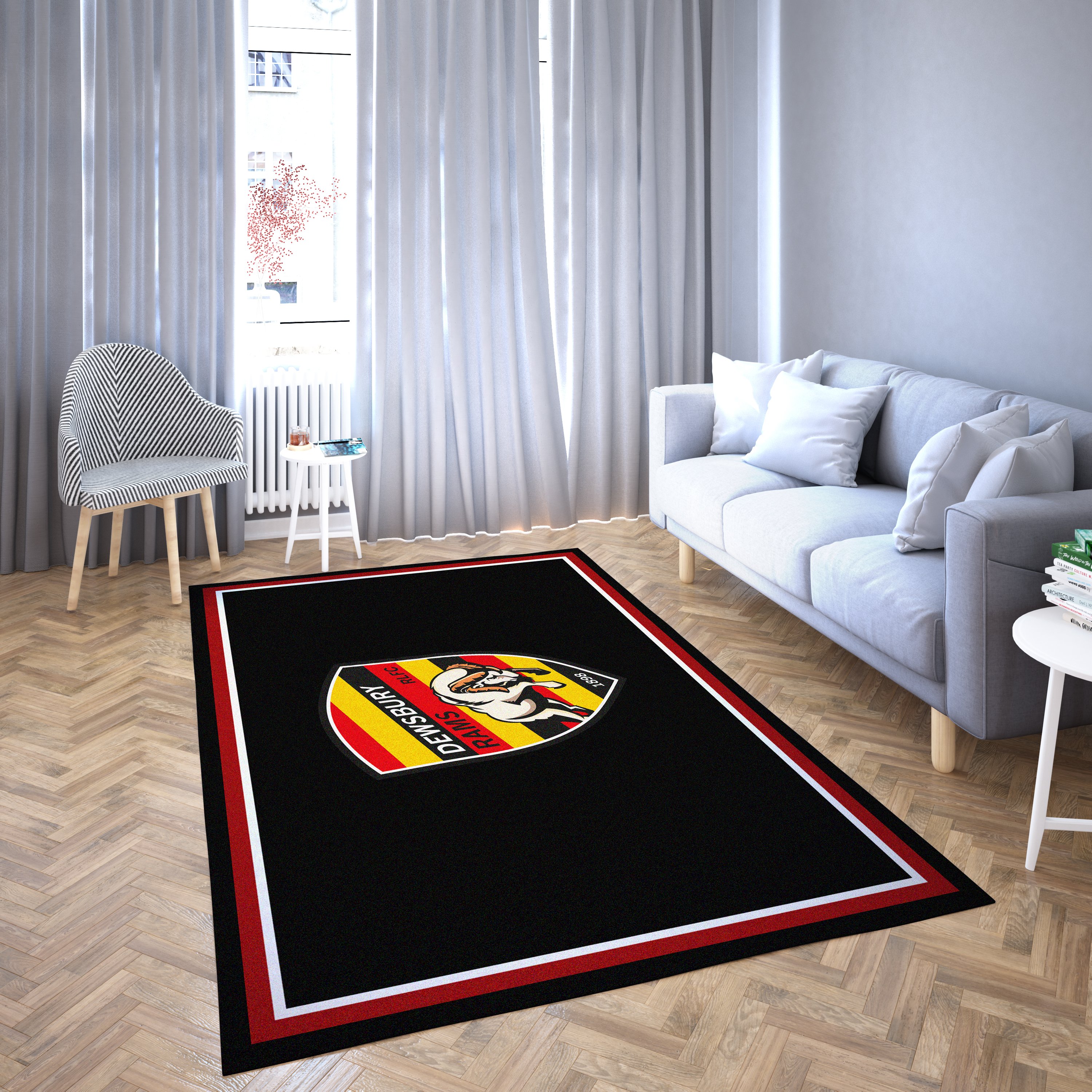 Dewsbury Rugby League Logo Black Brilliant Lively Carpet Living Room Area Rug