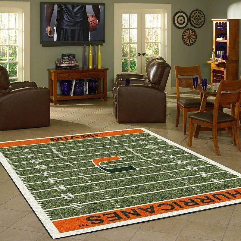 Miami Hurricanes Home Field Area Rug Football Team Logo Carpet Living Room Rugs Floor Decor F102147