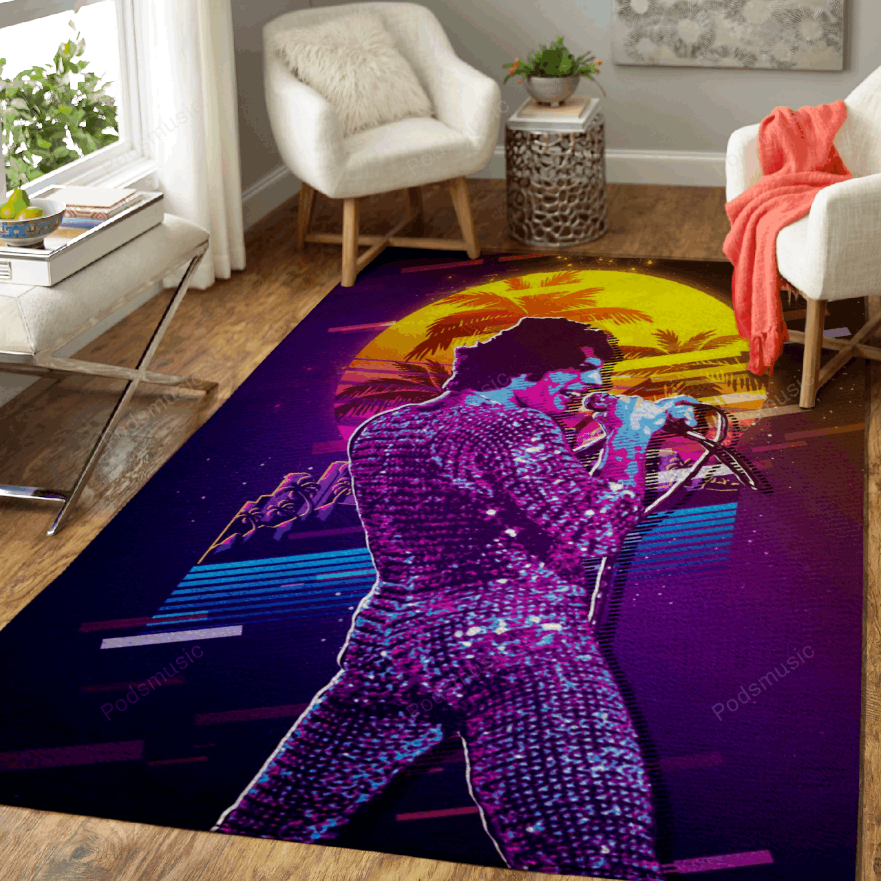 Freddie Mercury in Rock – Artwork Music Synthwave 80S Art For Fans Area Rug Living Room Carpet Floor Decor