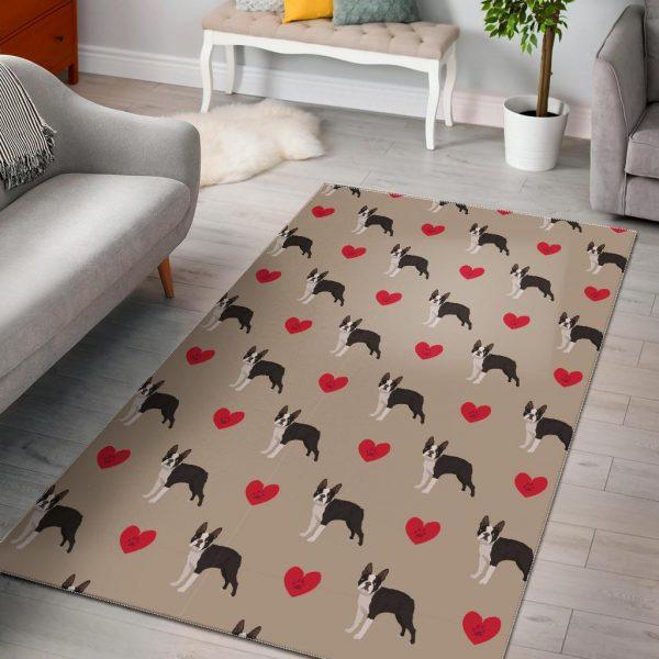 Boston Terrier Heart Paw Pattern Print Home Decor Rectangle Area Rug