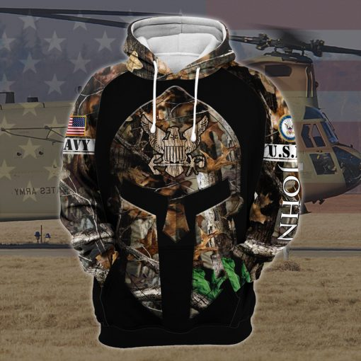 Personalized Us Navy Helmet Hunting Camo 3D Print Custom Name Hoodie