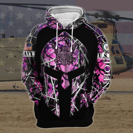 Personalized Us Navy Helmet Pink Hunting Camo 3D Print Custom Name Hoodie