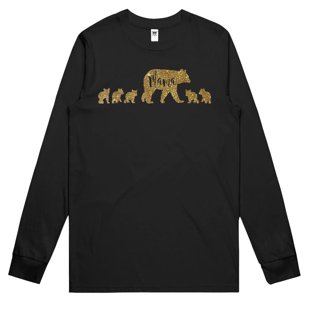 Mama Bear With 5 Five Cubs Mom Mother Gift Long Sleeve T Shirts