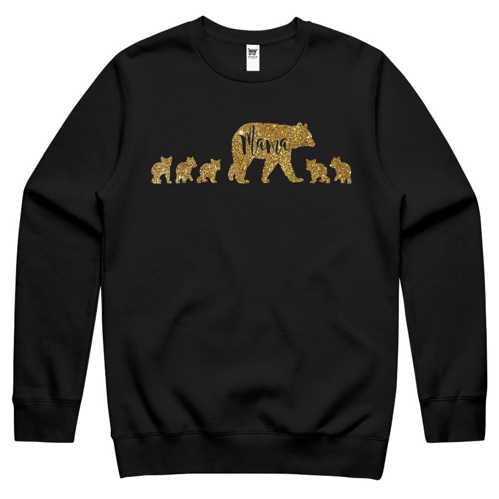 Mama Bear With 5 Five Cubs Mom Mother Gift Crewneck Sweatshirt