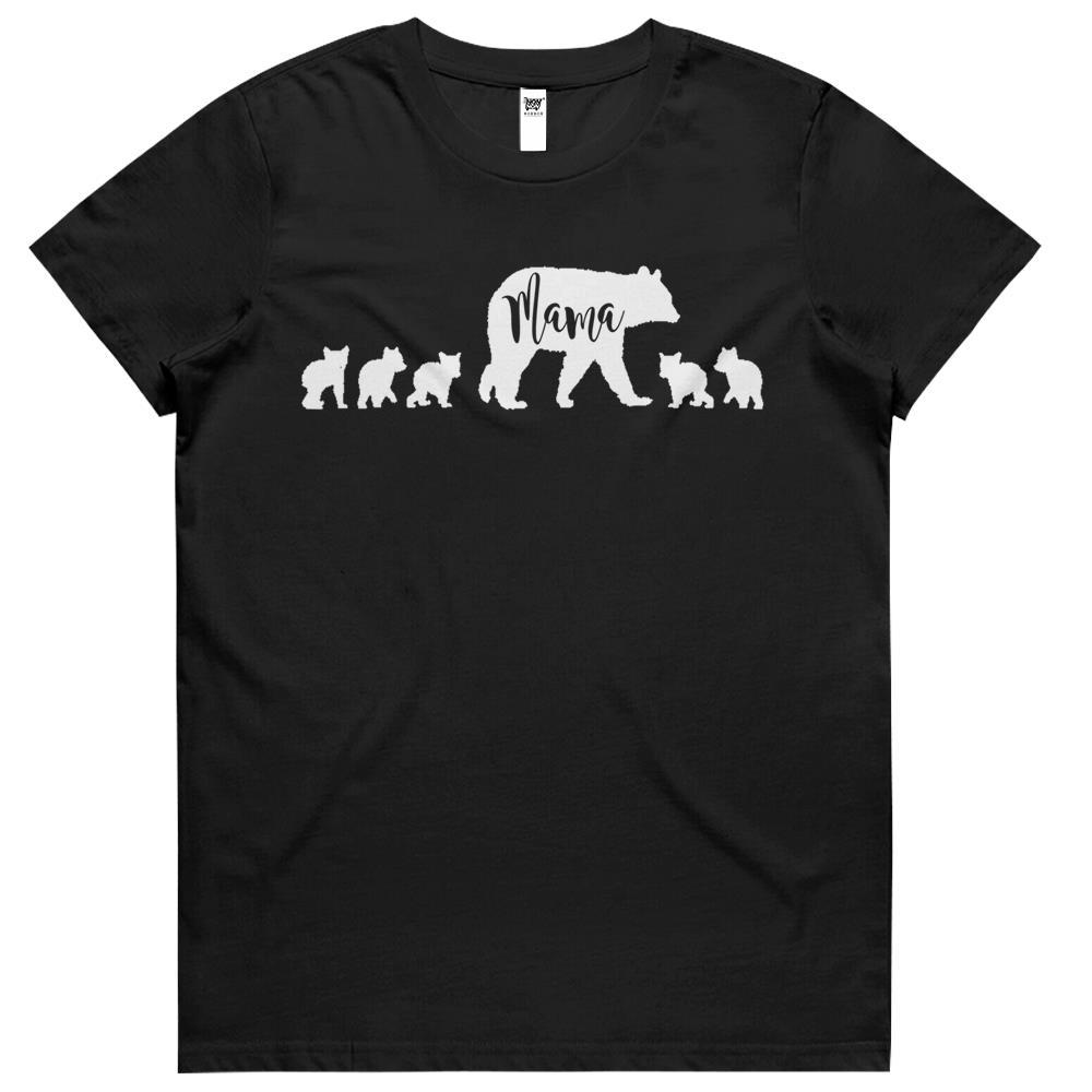 Mama Bear With 5 Five Cubs Mom Mother Fun Gift Womens Tshirts