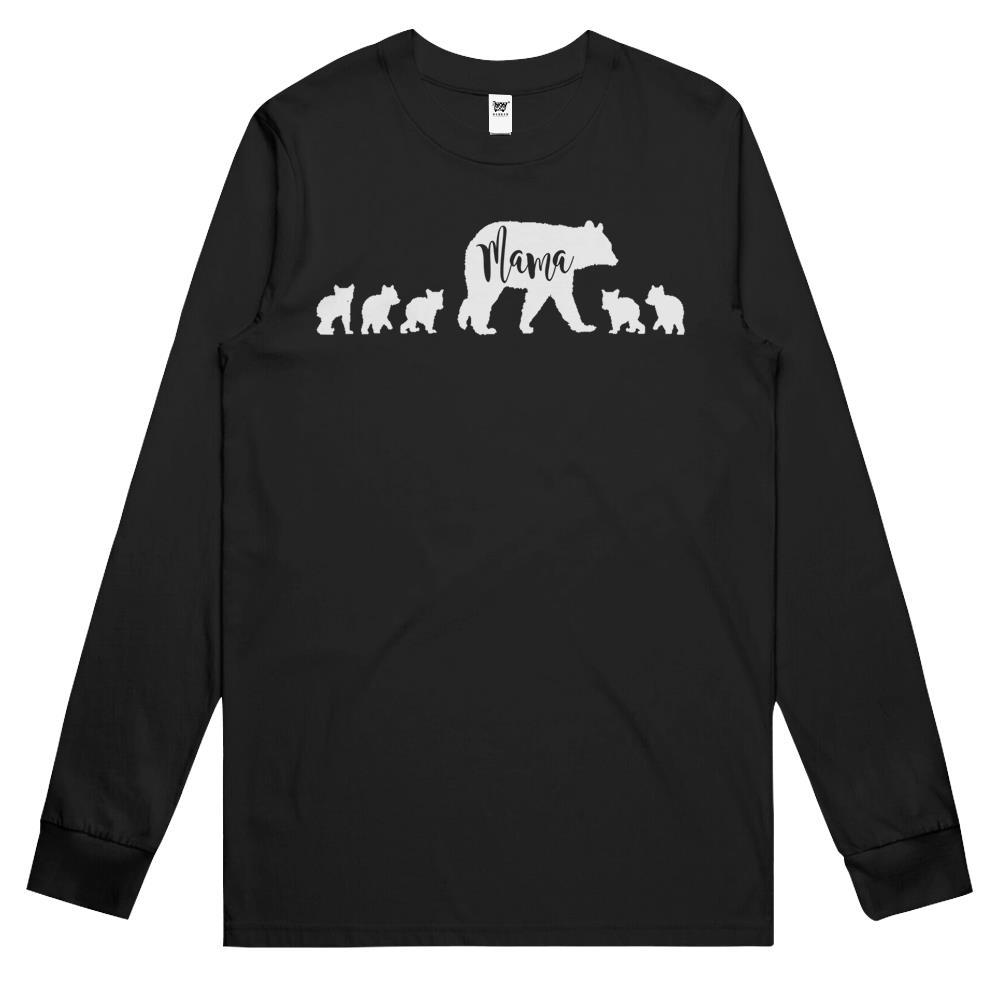 Mama Bear With 5 Five Cubs Mom Mother Fun Gift Long Sleeve T Shirts