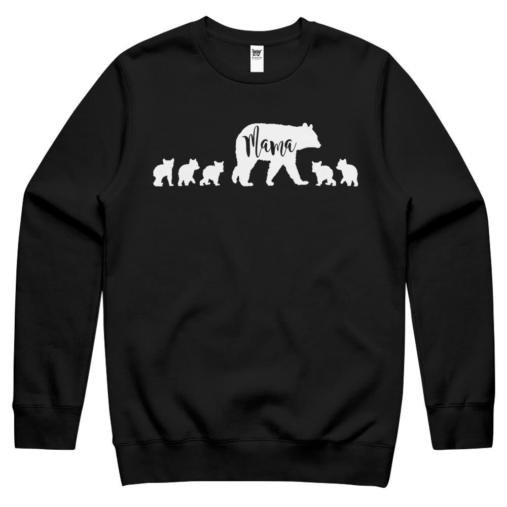 Mama Bear With 5 Five Cubs Mom Mother Fun Gift Crewneck Sweatshirt