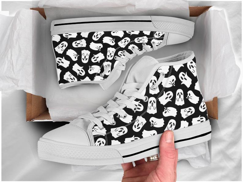 Black Ghost Shoes Ghost Sneakers Ghost Pattern Print Cute Kawai Clothing High Top Sneakers For Adults Women & Men