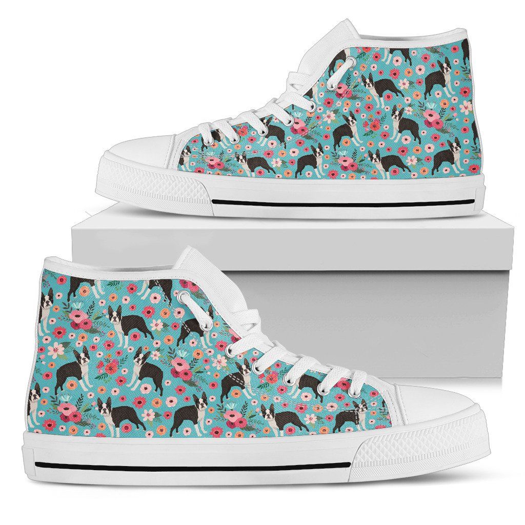 Boston Terrier Flower High Top Shoes Sneakers