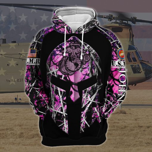 Personalized Us Marine Corps Helmet Pink Hunting Camo 3D Print Hoodie