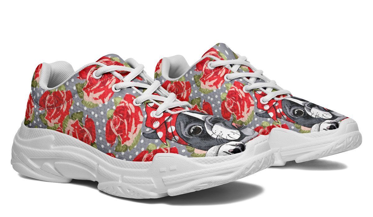 Floral Boston Terrier Chunky Running Shoes Sport Sneakers