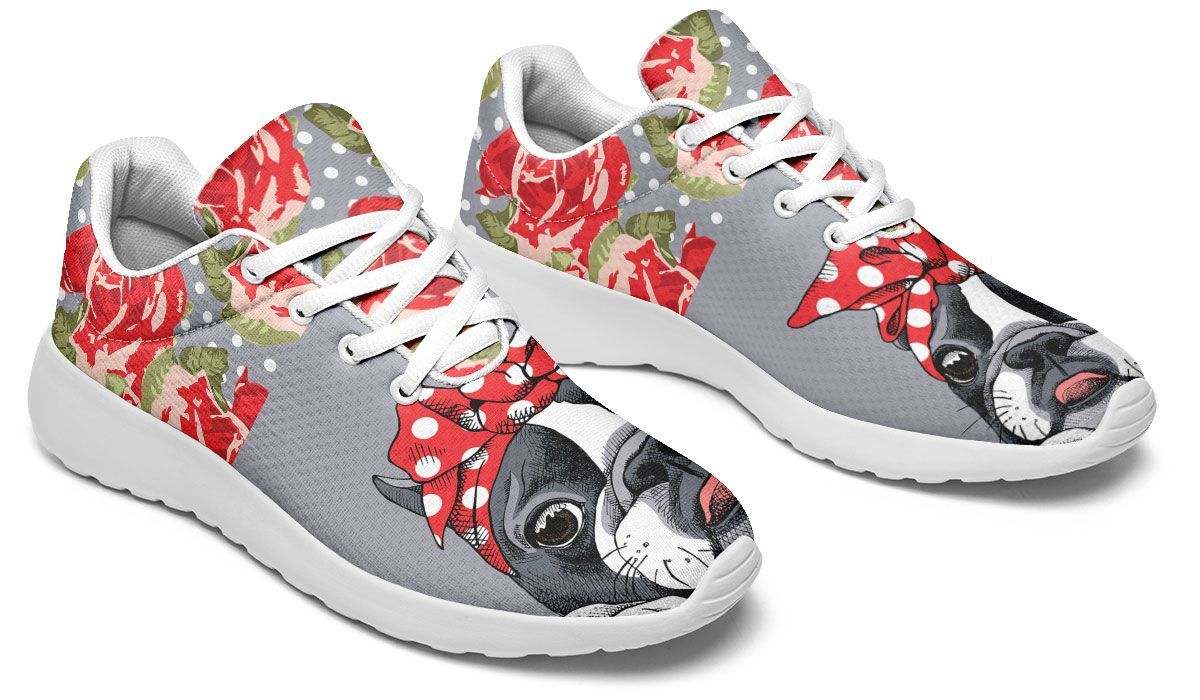 Floral Boston Terrier Red Running Shoes Sport Sneakers