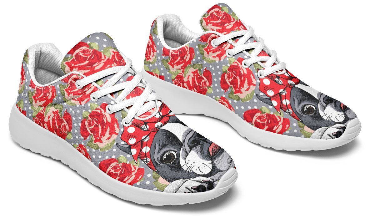 Floral Boston Terrier Athletic Running Shoes Sport Sneakers