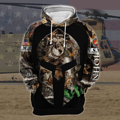 Personalized Us Marine Corps Helmet Hunting Camo 3D Print Hoodie