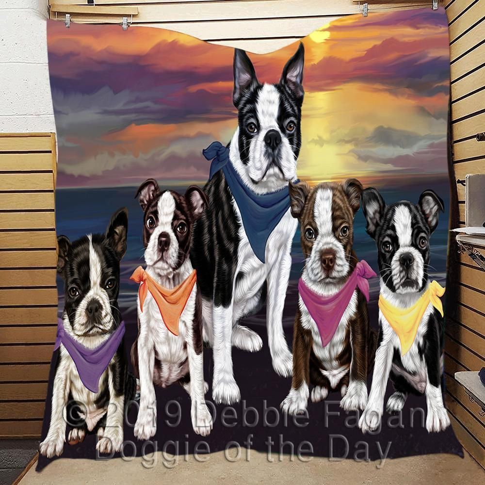 Boston Terriers Sunset Beach All Quilt CILQZ