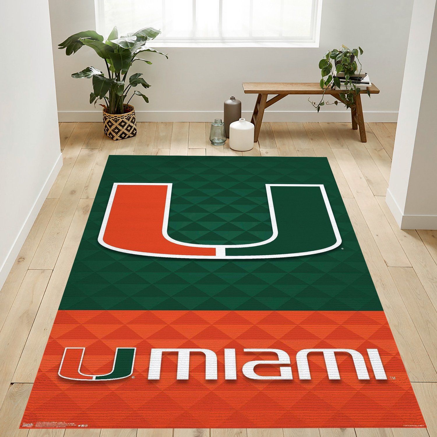 Collegiate University Of Miami Hurricanes Logo Rug Living Room Rug Home Decor Floor Decor